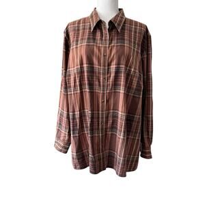 Ralph Lauren Button Front Shirt Size‎ 3X Brown Green Plaid Cotton Womens